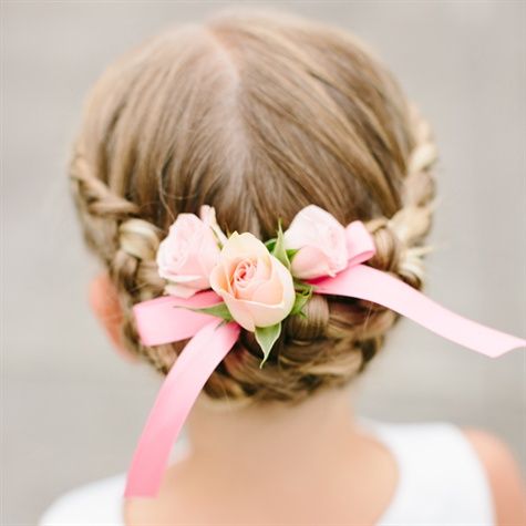 braid hairstyle with flowers for flower girl