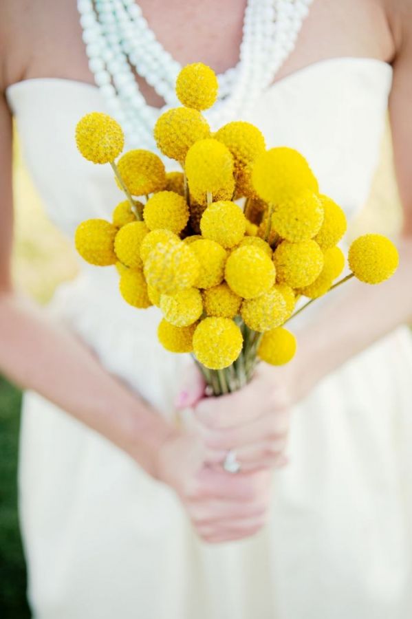 bright yellow full billy button wedding bouquet