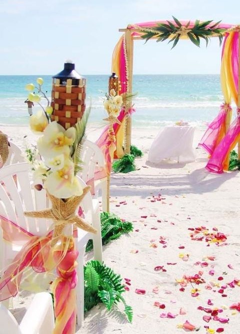 colorful beach wedding aisle