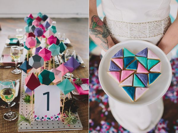 colorful geometric centerpiece and treats