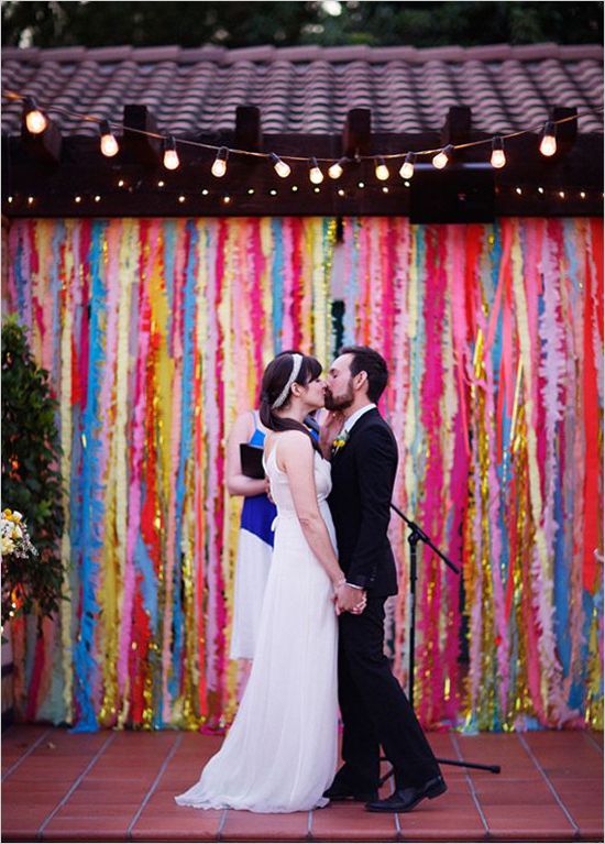 colorful ribbons wedding ceremony backdrop