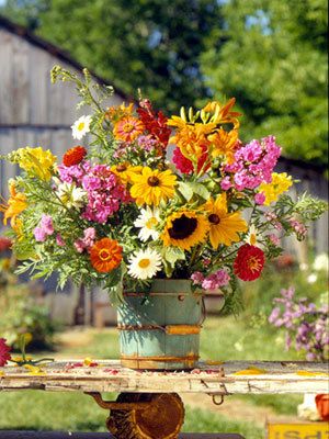 colorful sunflower wildflowers wedding flowers decor