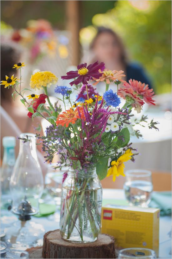 colorful wildflower wedding centerpiece
