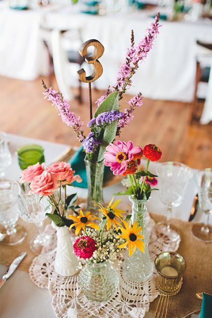 colorful wildflower wedding table number decor