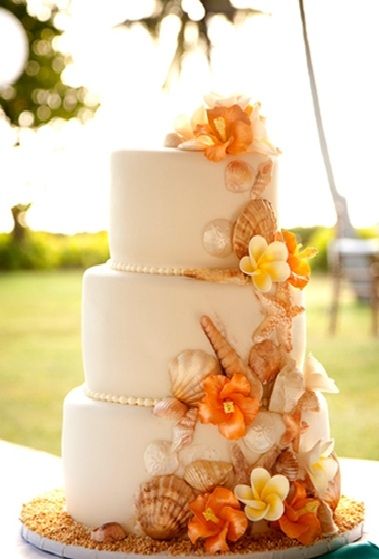 coral beach themed fall wedding cake pictures