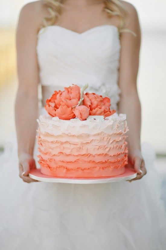 coral ombre wedding cake for beach weddings