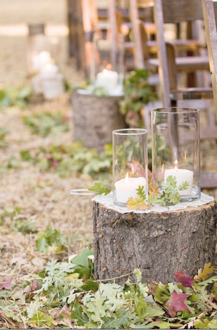 fall tree stump rustic wedding aisle ideas