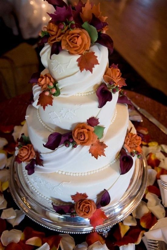 fall wedding cake purple and orange