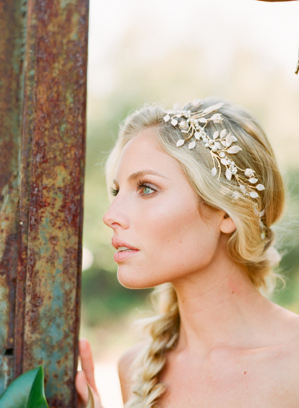 fishtail braid with bridal headpieces