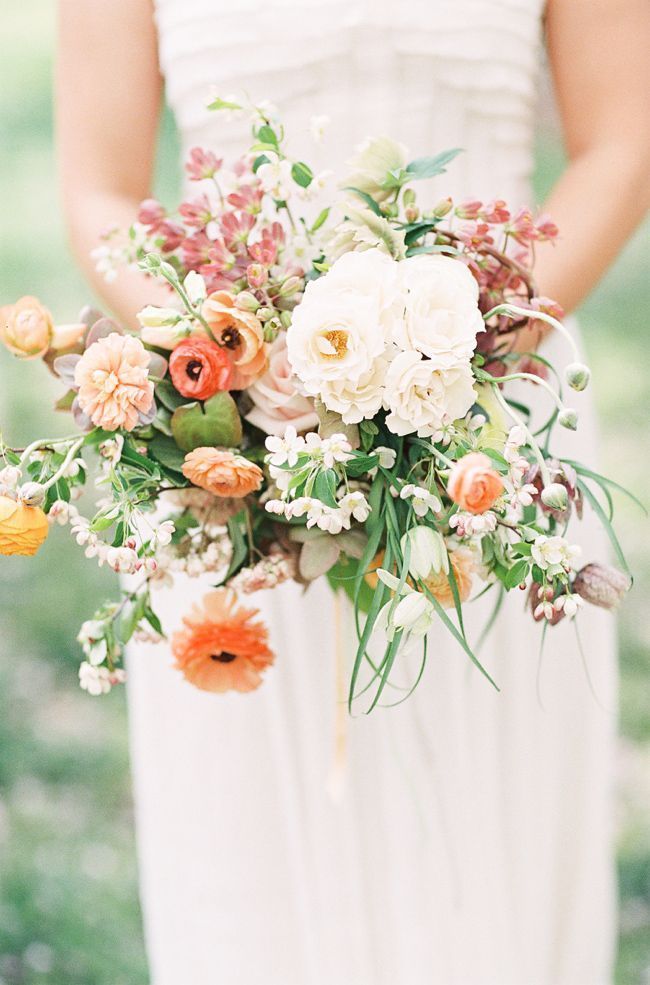 gathered wildflowers pastel boho wedding bouquet