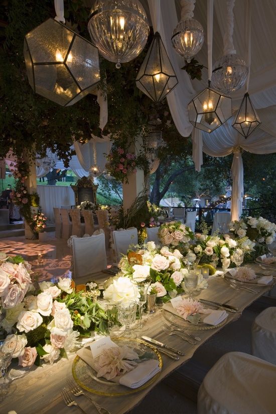 geometric lanterns over the table