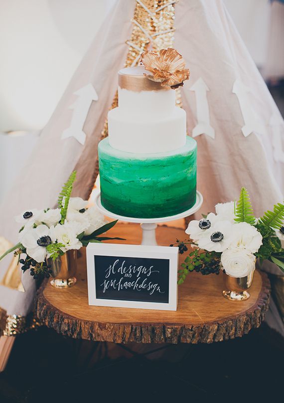 green ombre wedding cake for artistic wedding reception