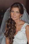 half up wavy long wedding hairstyle with veil