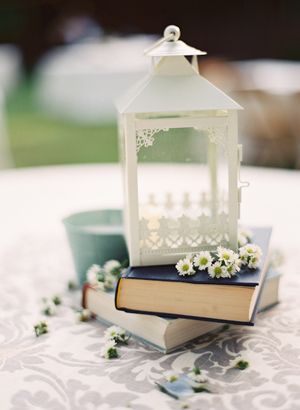 lanterns on stacked books