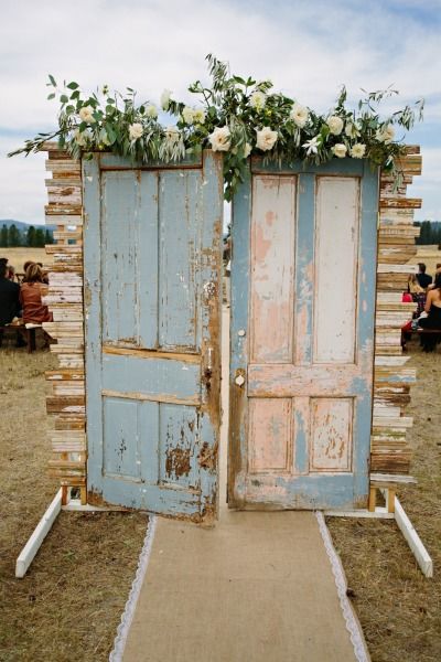 light blue vintage door ceremony entrance