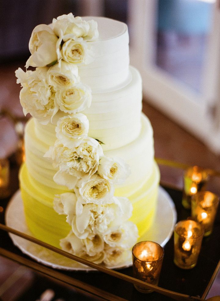 lime yellow ombre floral wedding cake idea