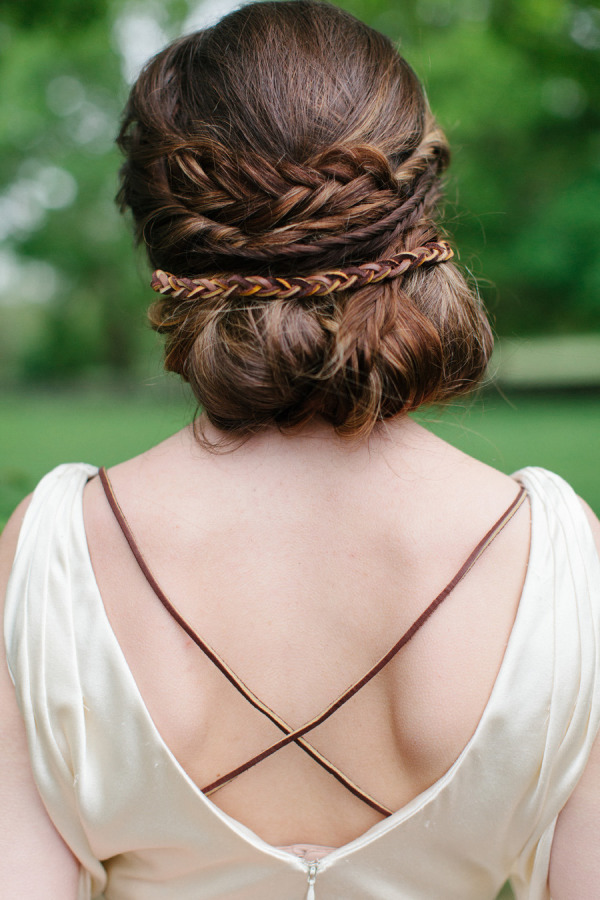 low bun updo and french braid for wedding