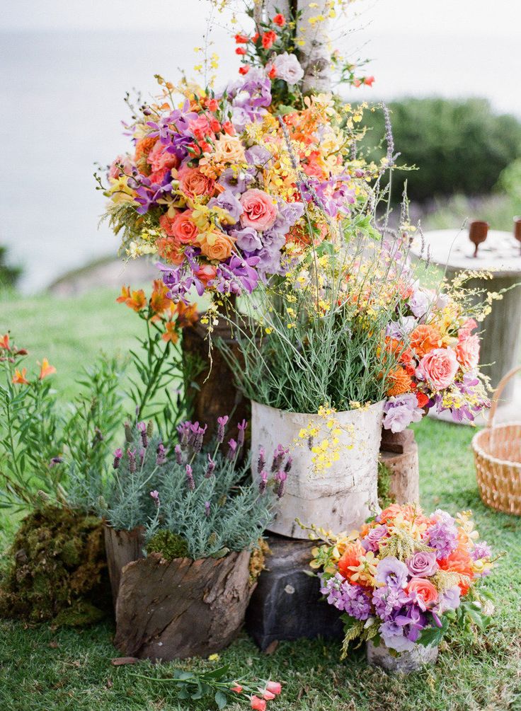 masses of wildflowers for an outdoor wedding