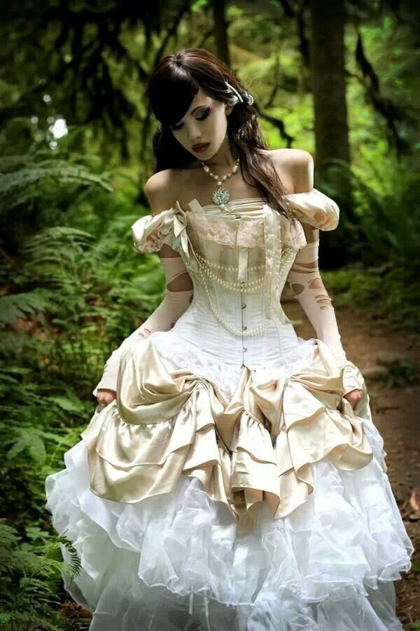 off shoulder steampunk wedding dress