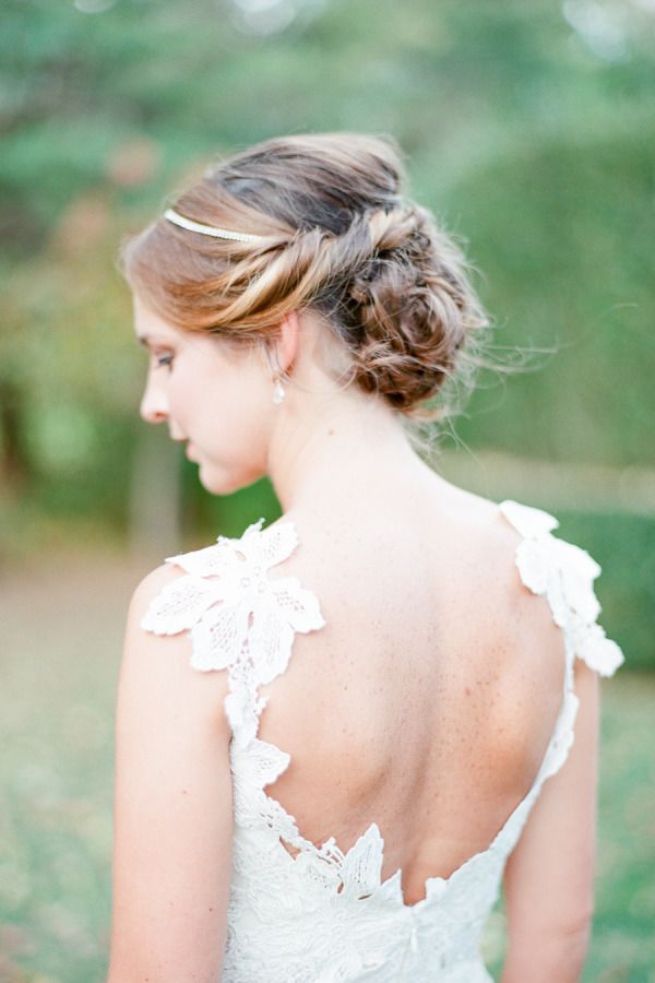 open back wedding dress with lace shoulder