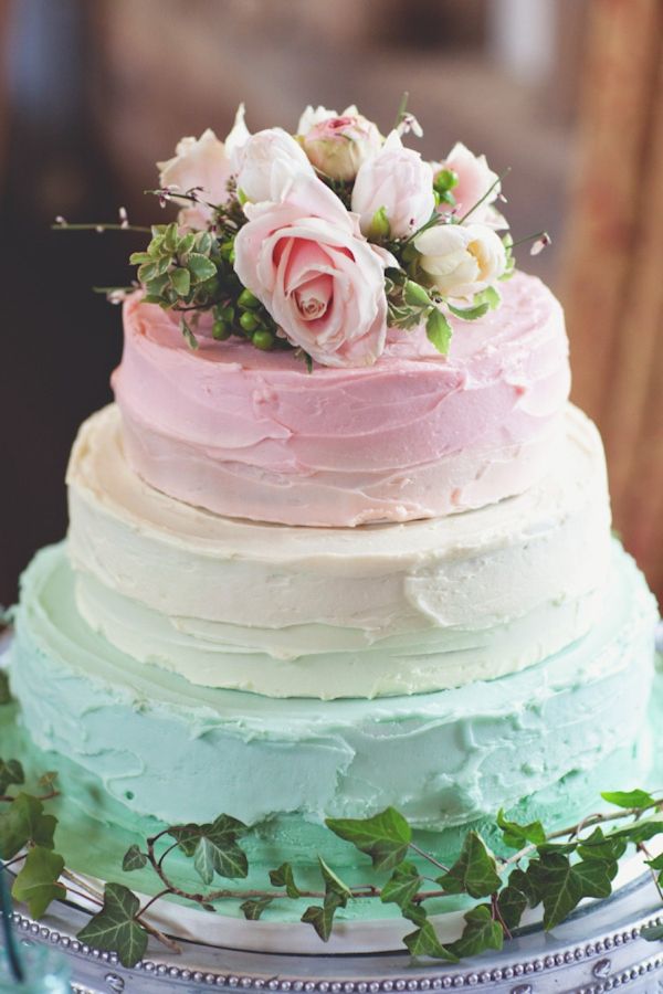 pastel ombre rustic wedding cake