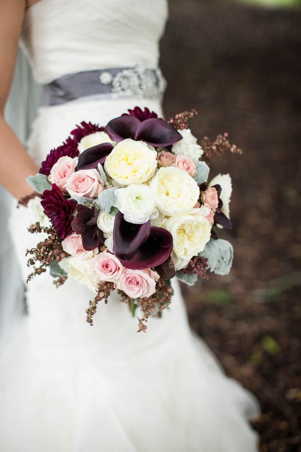 plum lily fall wedding bouquet