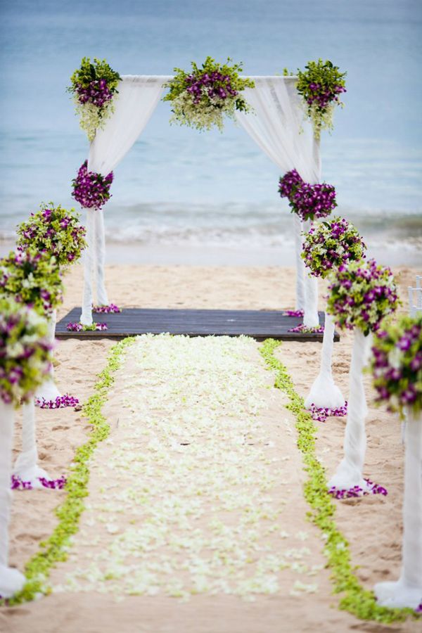 purple and green beach wedding arch aisle ideas