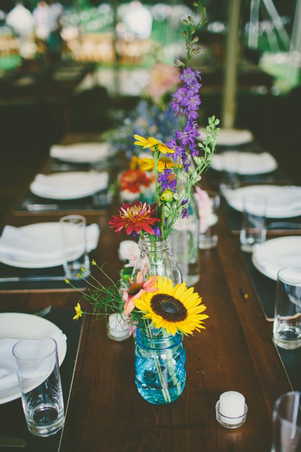 rustic floral centerpieces in mason jars