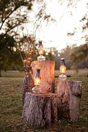 rustic tree stumps wedding alter