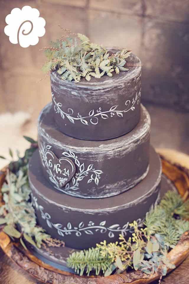 rustic woodland black chalkboard wedding cake
