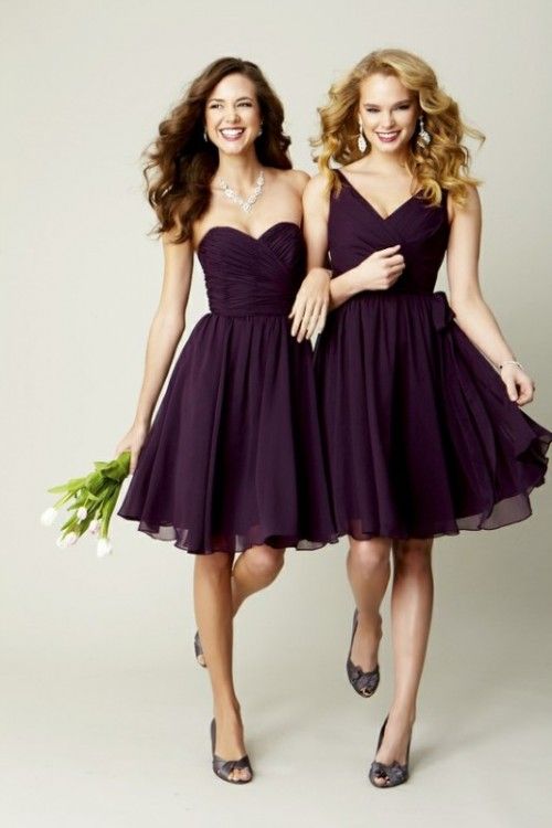 short plum purple bridesmaid dresses