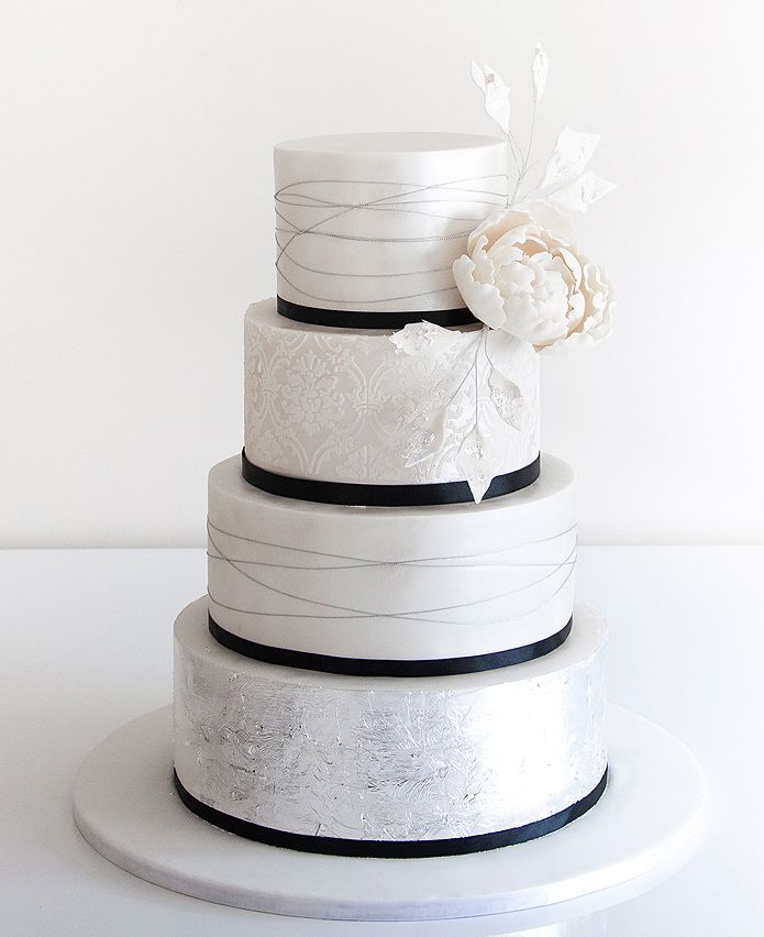 simple elegant white and black wedding cake ideas