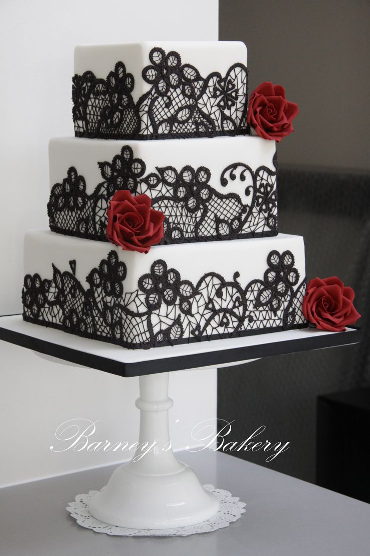 square black red and white wedding cake