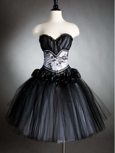steampunk black and white gothic corset bridesmaid dress