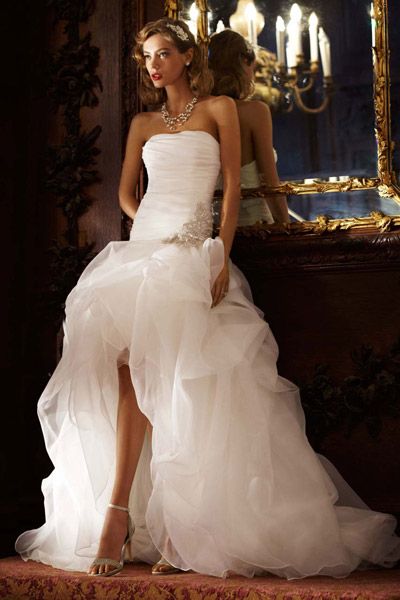 strapless drop waistline hi-low wedding gown