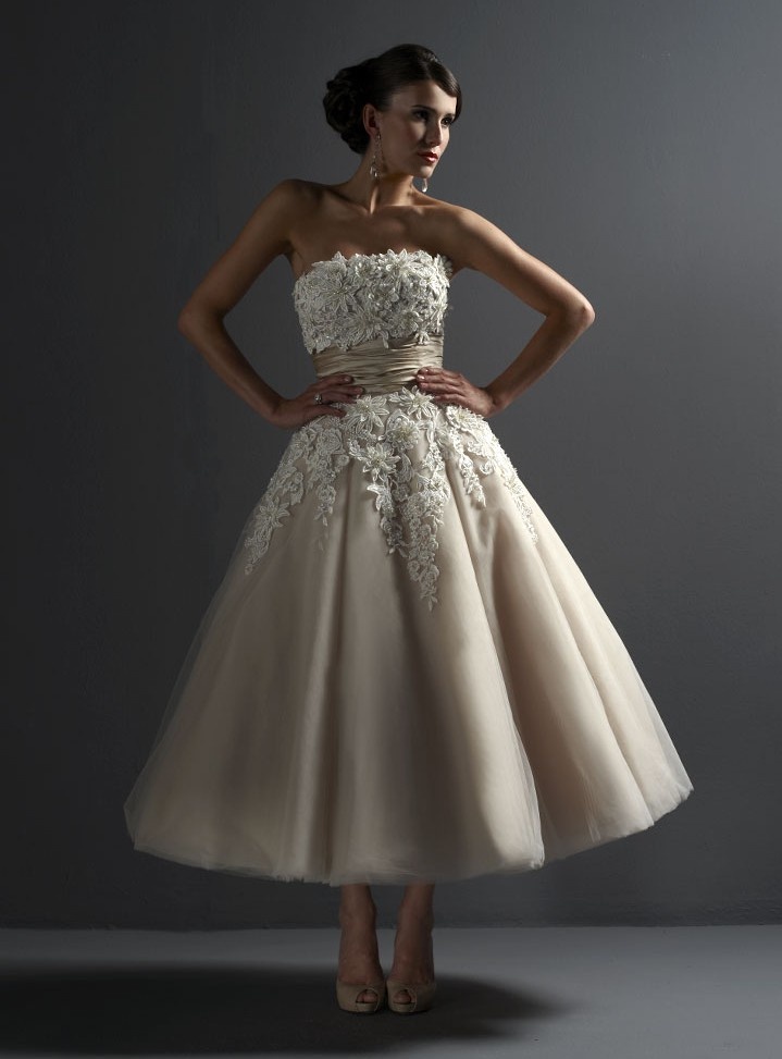 strapless short ball gown tea length wedding dress