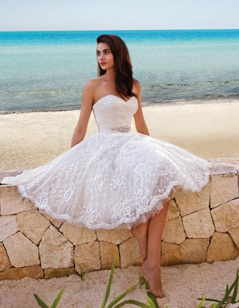 strapless tea length short wedding dress