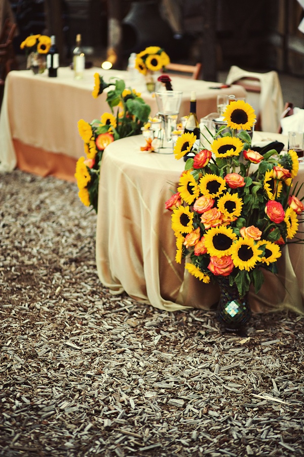 sunflowers and roses wedding aisle