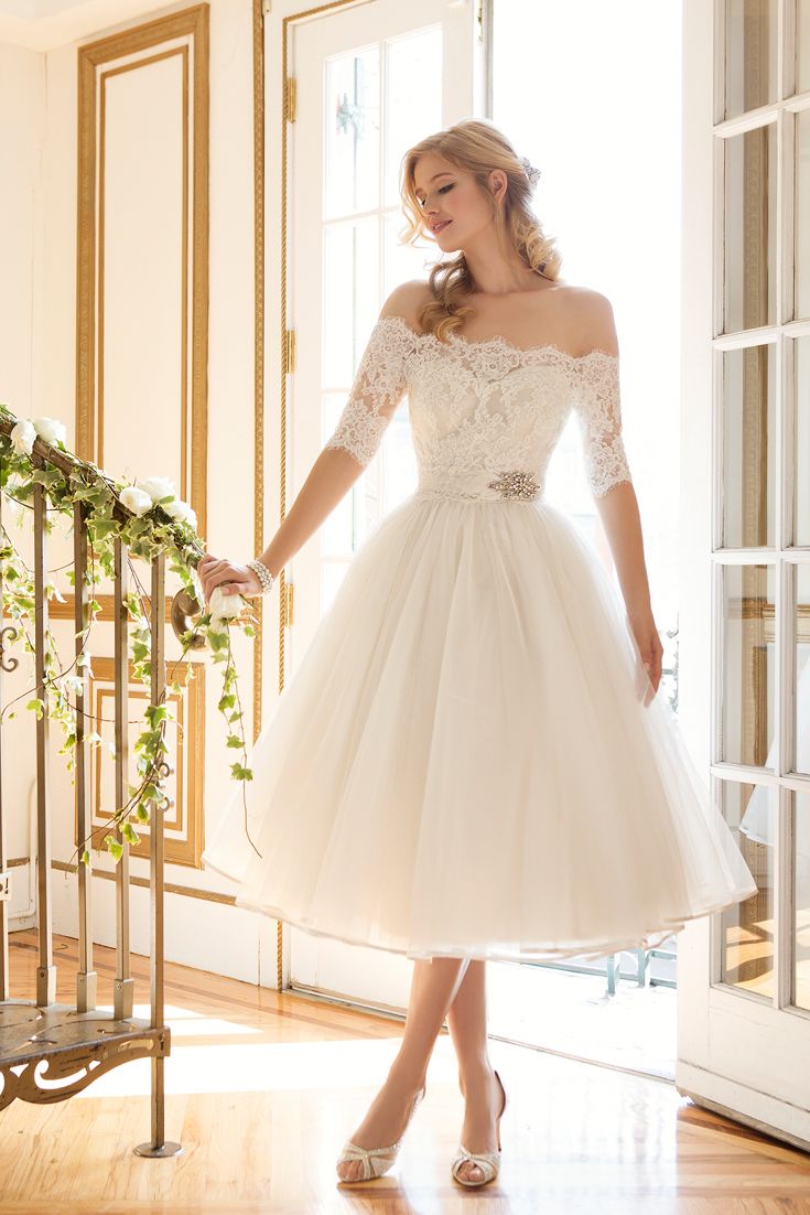 tea length short wedding dress with sleeves