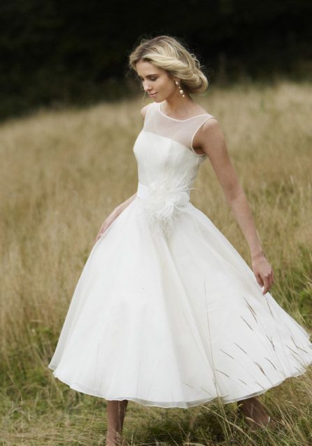tea length white wedding dress
