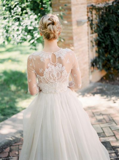 tulle wedding gown with long lace sleeves