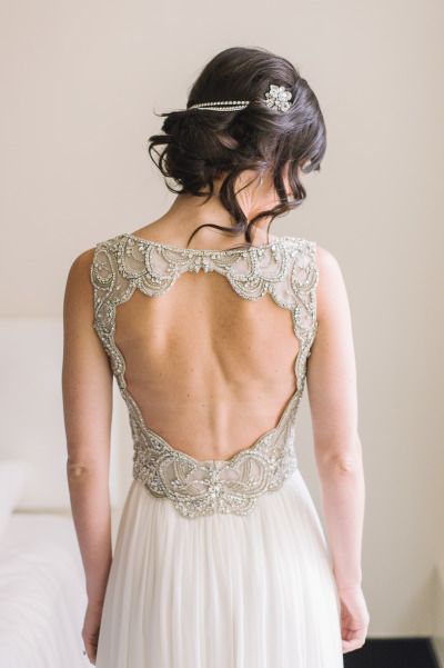 vintage wedding gown with beaded back details