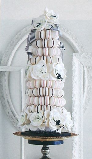 white and black macaron wedding cake