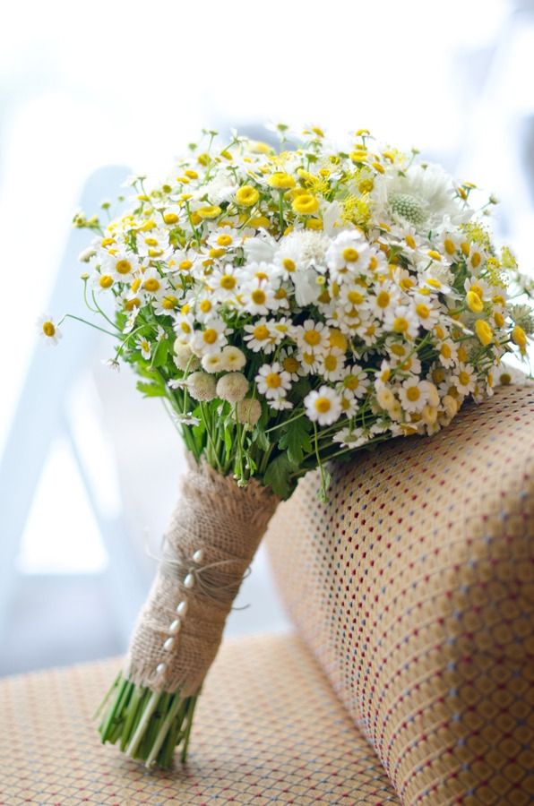 white and yellow wildflower wedding bouquet