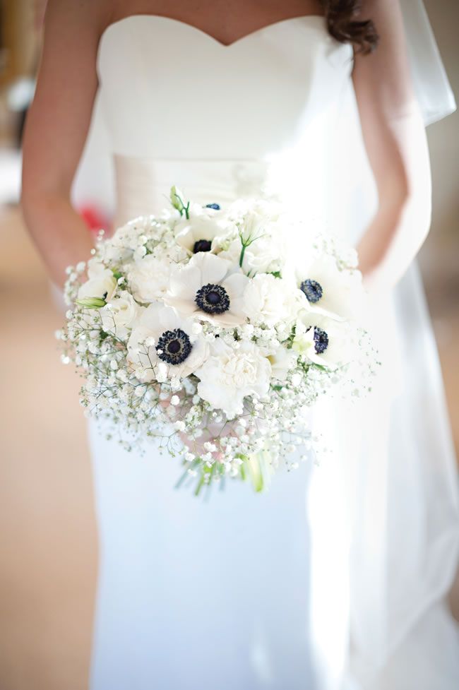 white anemone and gypsophila rustic wedding bouquet