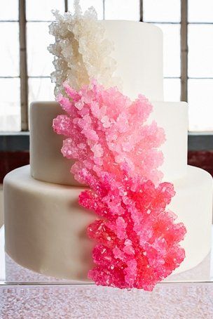 white cake with sugar pink ombre coral