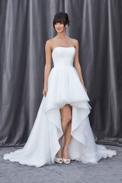 white strapless high low wedding dress