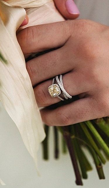 yellow diamond cushion cut engagement rings