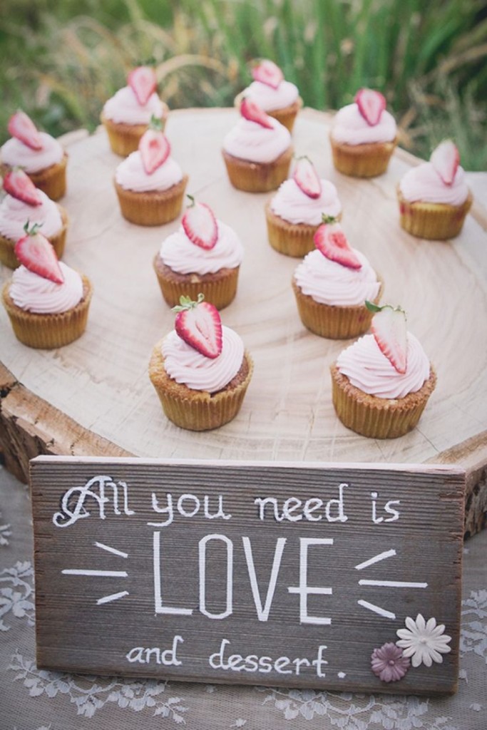 Blush Rustic Vintage Wedding-Strawberry Wedding Cupcakes