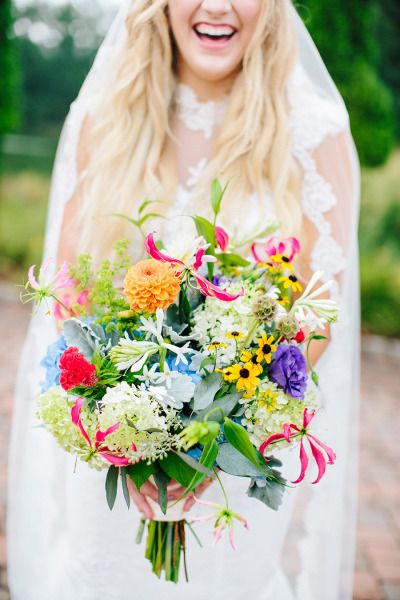 Bright wildflower boho bridal bouquet